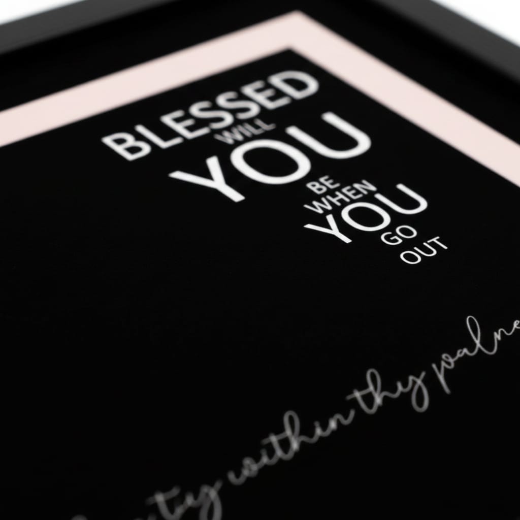 Close-up of Blessed Will You Be When You Go Out text